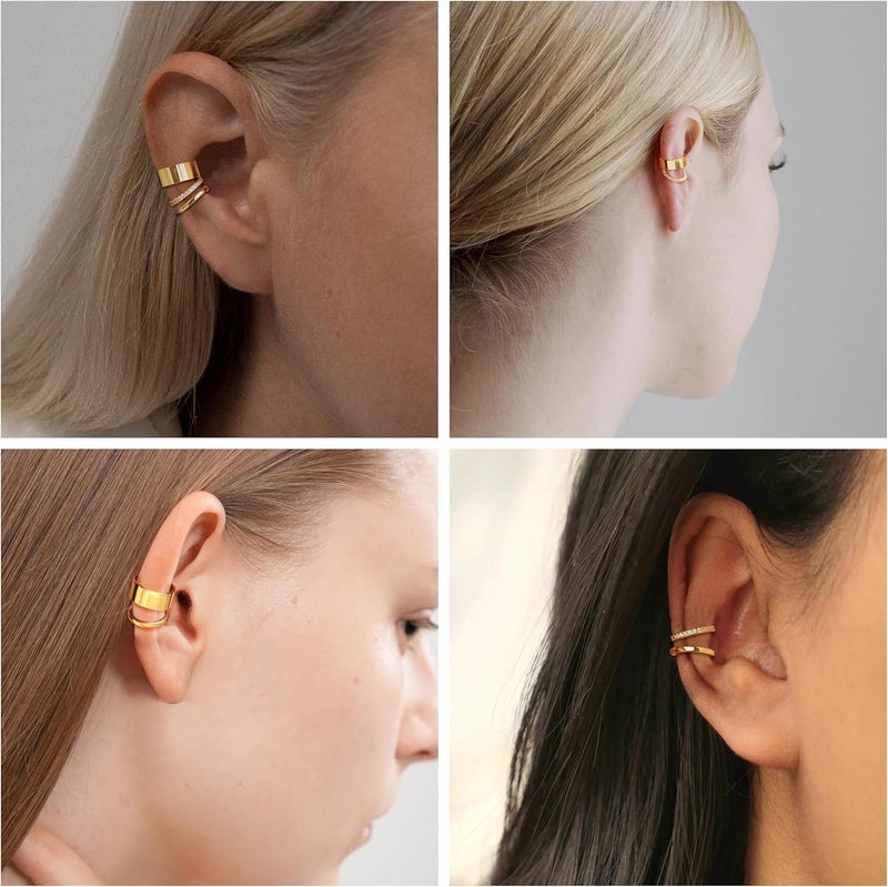 Funsanny Store Gold Ear Cuffs Earrings for Women Non Piercing - Clip on Cartilage Earrings Dainty 14K Gold Sterling Silver Plated Cubic Zirconia Huggie Hoop Earring for Women No Tarnish Trendy Jewelry Set - Image 5